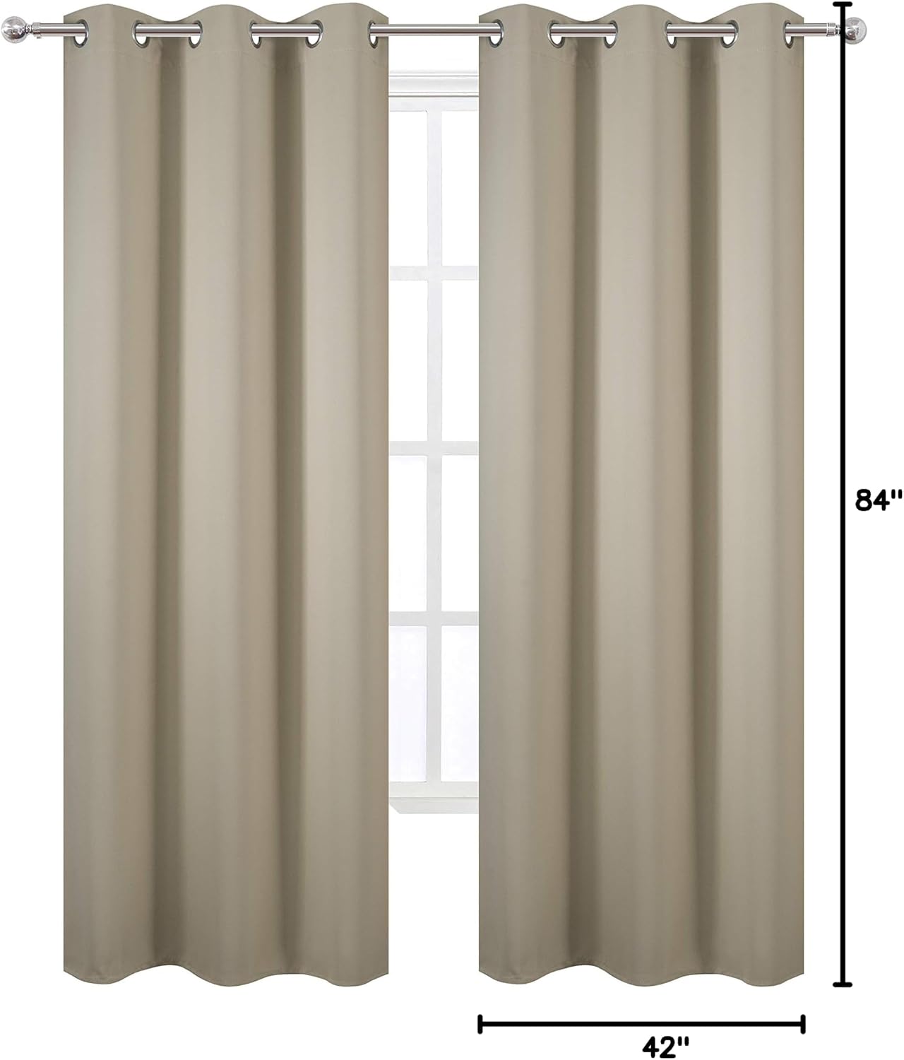 Lemomo Beige Blackout Curtains/42 x 84 Inch/Set of 2 Panels Room Darkening Curtains for Bedroom 84 Inch silver