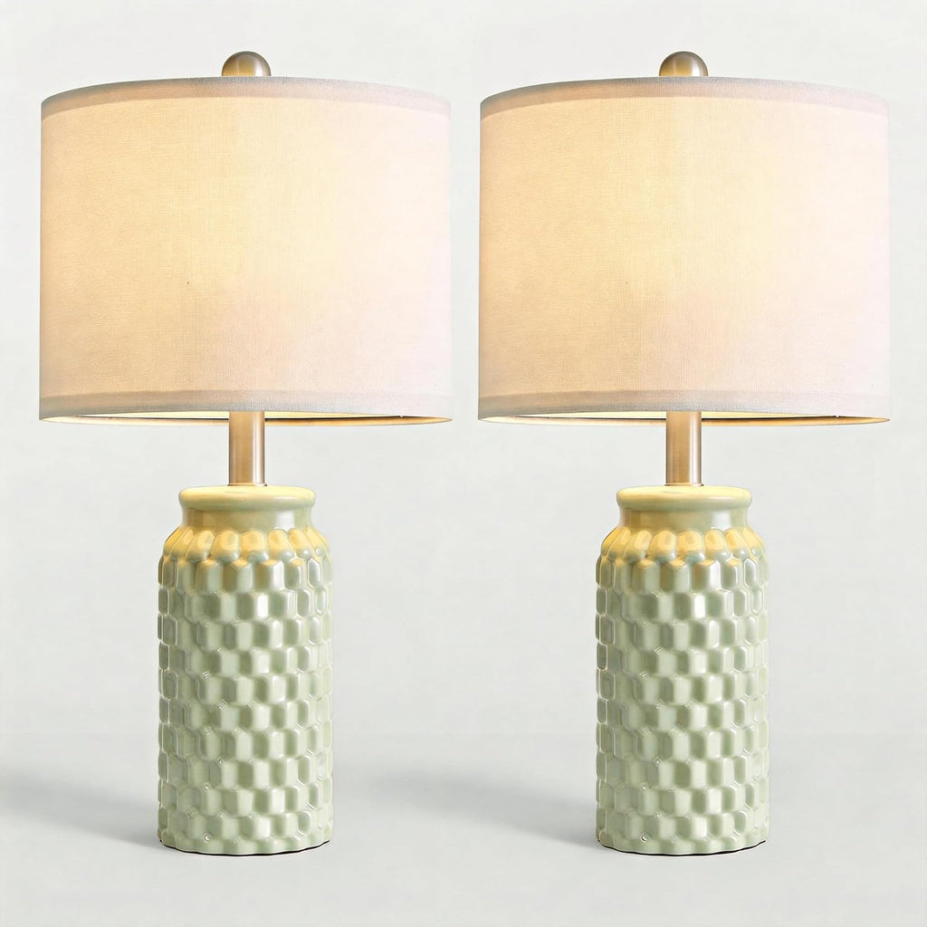 20.5" Small Bedside Lamps Set of 2 with 5FT Cord, Green Ceramic Modern Farmhouse Table Lamps for Nightstand, Living Room, Bedroom, 3D…