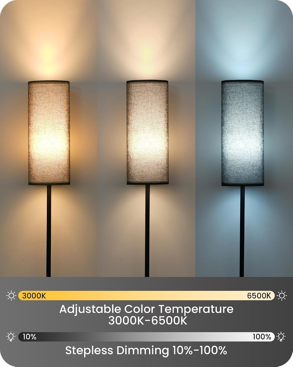 Dimmable Black Floor Lamp for Living Room with Remote and Foot Switch, Corner Floor Lamp for Bedroom, Modern Standing Tall Lamp, 10W…