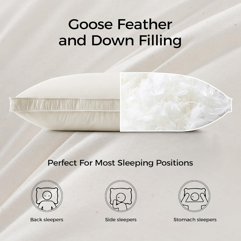 Puredown ® Gusseted Goose Feather Down Pillows, 100% Organic Cotton Cover, Luxury Hotel Collection Bed Pillows for Sleeping Set of 2, Stand…
