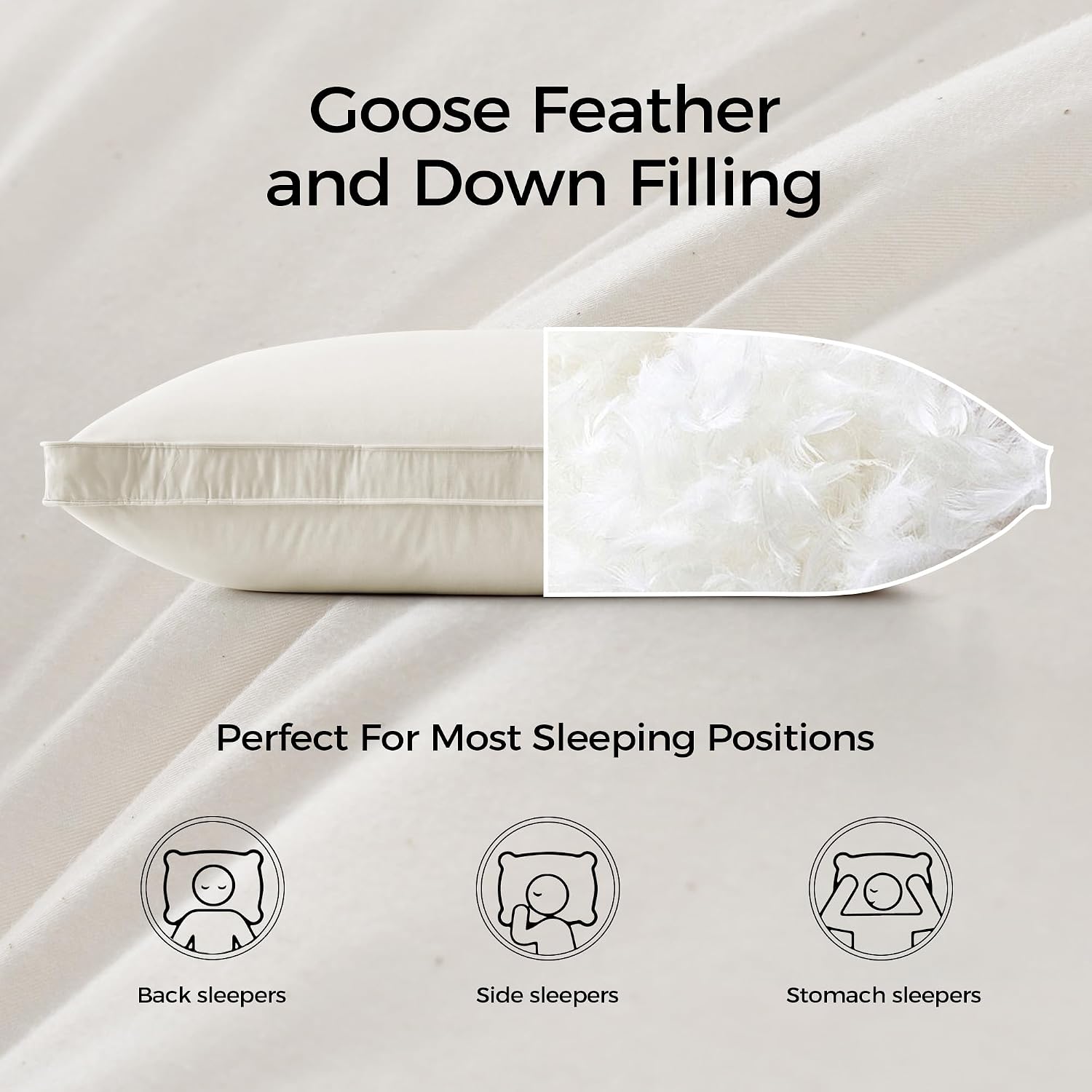 Puredown ® Gusseted Goose Feather Down Pillows, 100% Organic Cotton Cover, Luxury Hotel Collection Bed Pillows for Sleeping Set of 2, Queen…