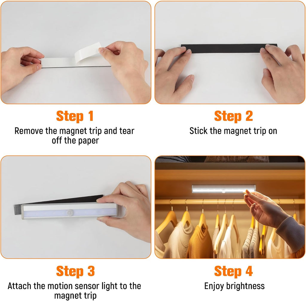Molrebe Motion Sensor LED Lights, 6 Pack Battery Operated 10 LED Motion Closet Light, Stick-On Anywhere Magnetic Night Light Bar for…