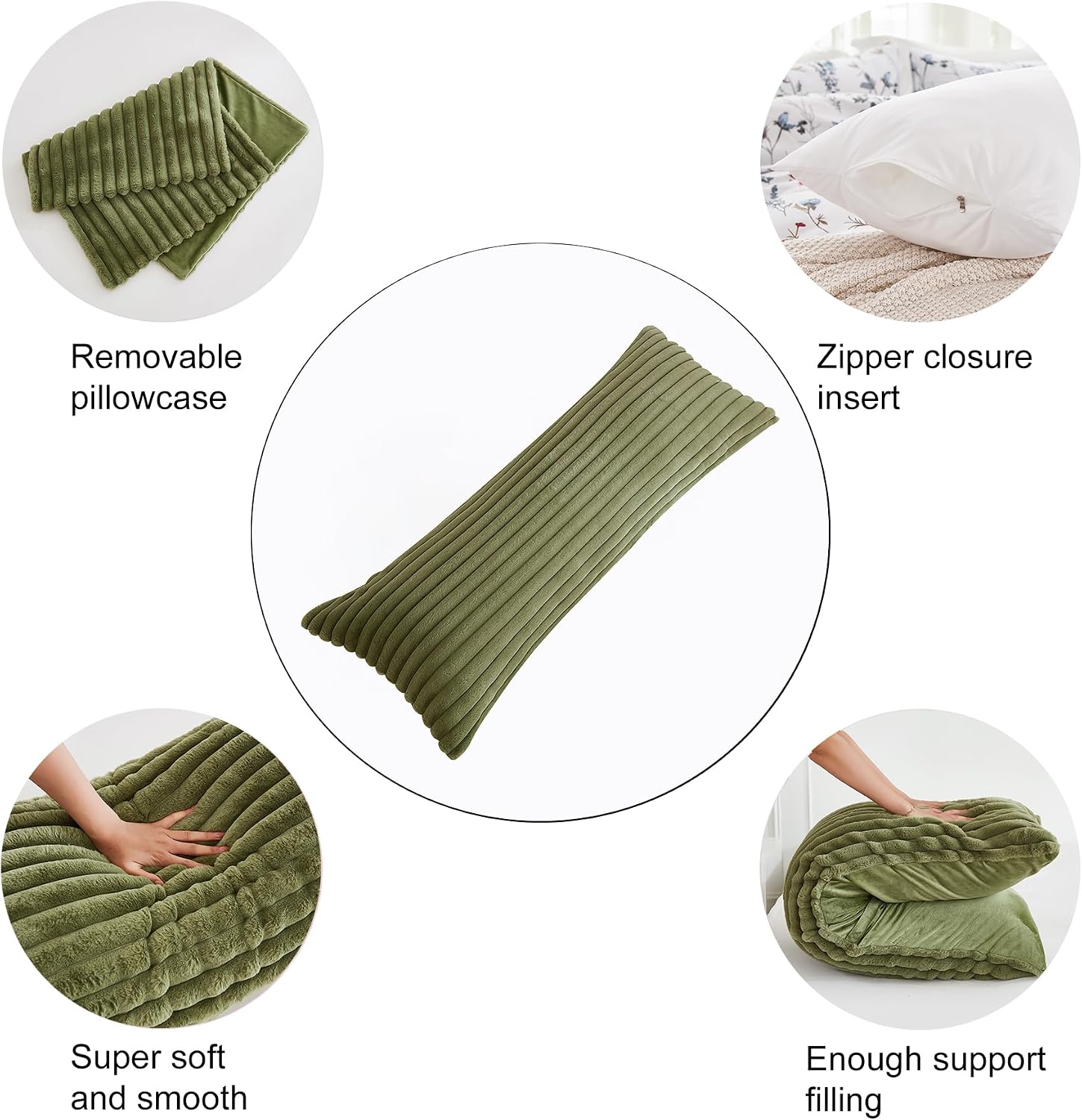 Memfydu Full Body Pillow with Fluffy Stripe Faux Fur Removable Cover, Long Bed Pillow Adult 20x54 Inches for Side Sleeper and Pregnancy, Sa…