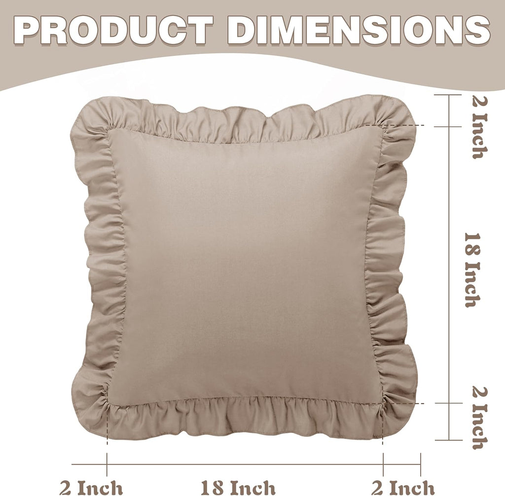 KKJIAF Ruffle Pillow Cases 18x18 Inches, Khaki Square Ruffled Pillow Covers Set of 2, Microfiber Wrinkle Resistant Pillow Shams with…