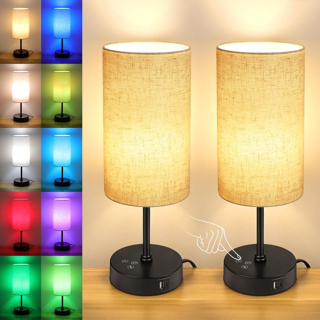 Unicozin Table Lamp Set of 2, 3 CCT 3000K/4500K/6500K & RGB Color Changing, Stepless Dimmable Small Bedside Lamp for Reading, Ambience…