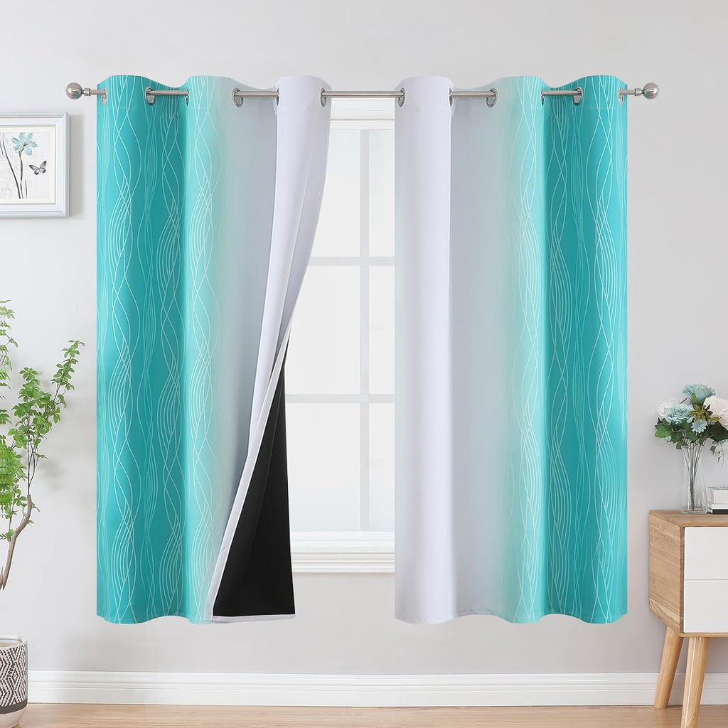 Estelartextiler Estelar Textiler Teal and Greyish White Blackout Curtains & Drapes for Bedroom, Thermal Insulated Ombre Blackout Drapes, Ro…