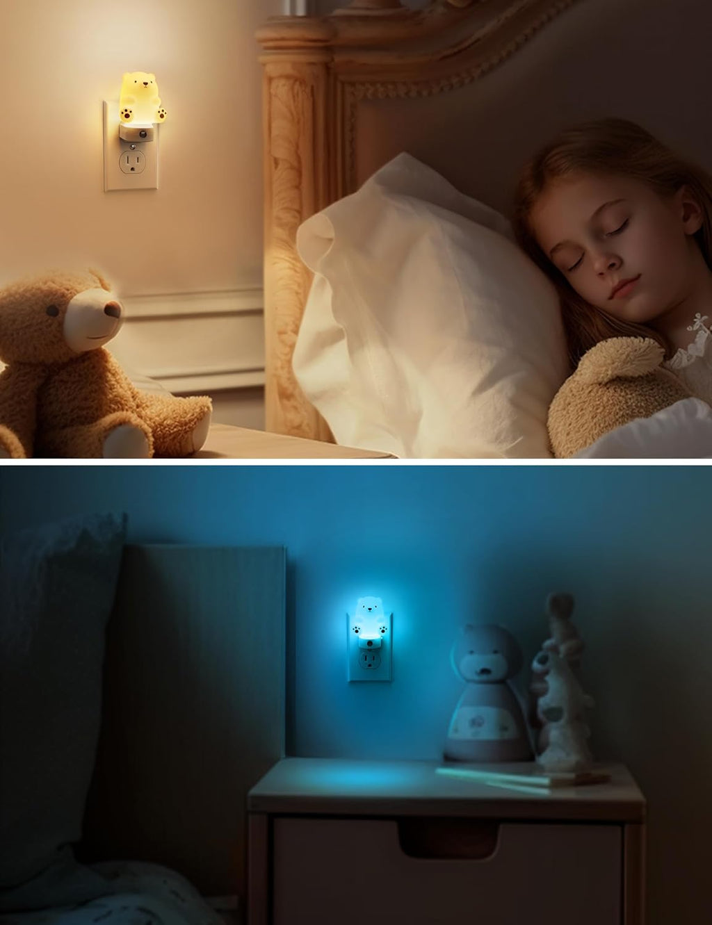 L LOHAS LED Night Light for Kids, 3D Cute Bear Night Light Plug in, Dusk to Dawn Nursery Night Lights, RGB+Soft White 3000K, 3 Lighting…