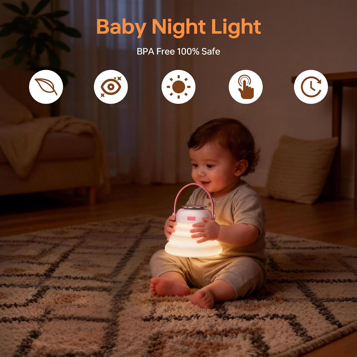 Wapentake® Baby Night Light, Featuring 12 Color Options and stepless dimming, Made of Soft Silicone, Foldable for Storage, and…