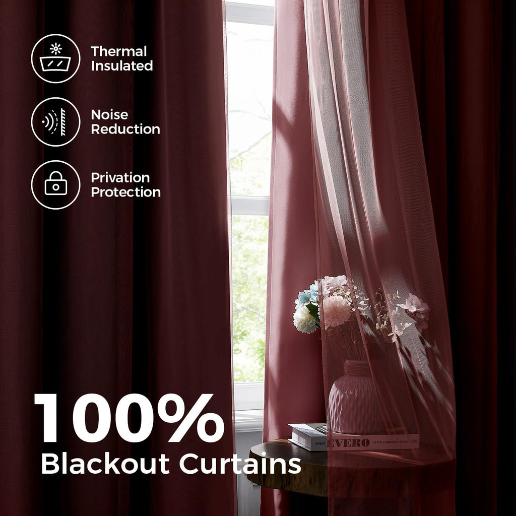Swandream Blackout Curtains for Bedroom, Double Layer Pink Curtains, Black Out Curtain 72 inch Long with Sheer Overlay for Living Room, Roo…