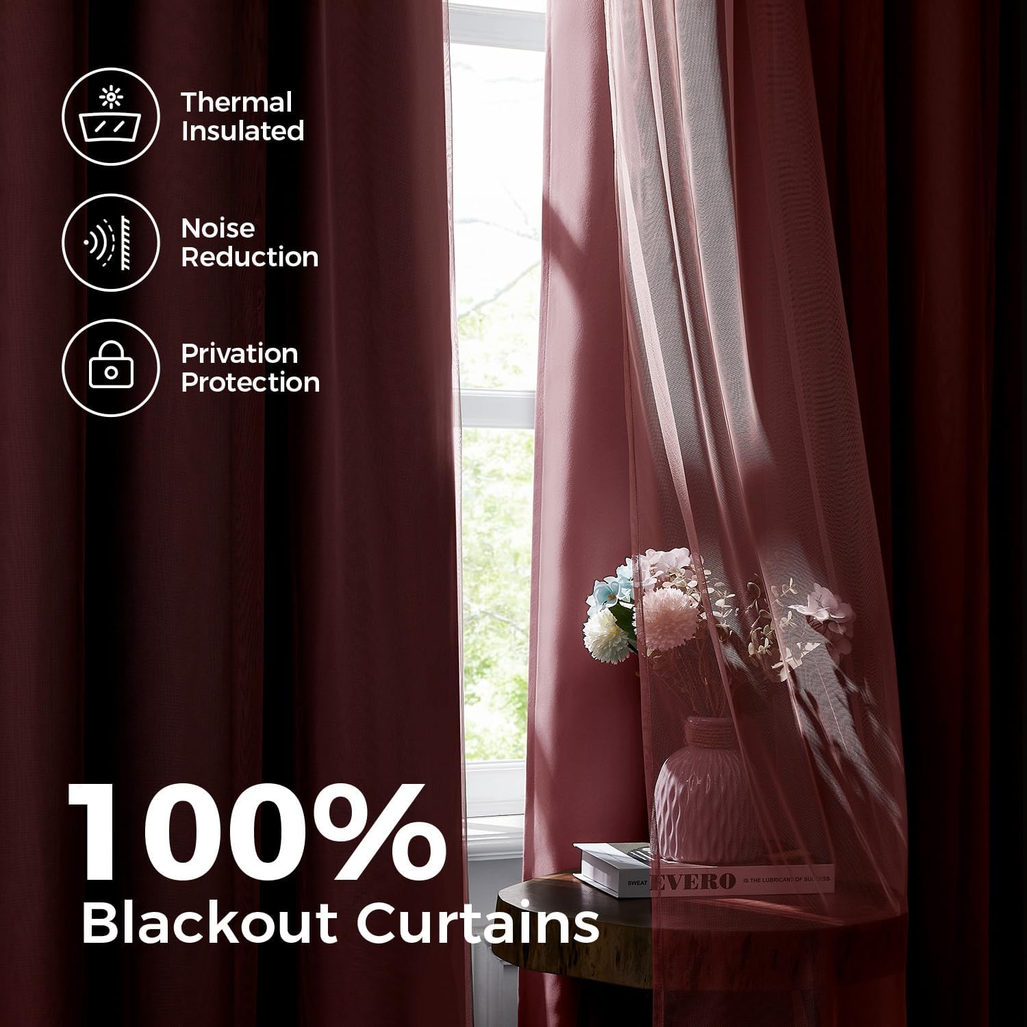 Swandream Blackout Curtains for Bedroom, Double Layer Pink Curtains, Black Out Curtain 72 inch Long with Sheer Overlay for Living Room, Roo…