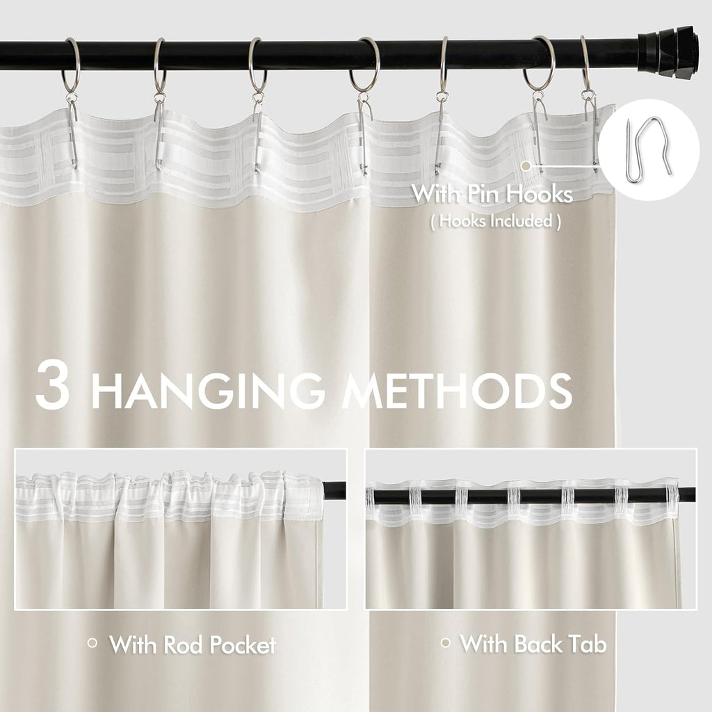 Miulee Ivory Back Tab Blackout Curtain 96 Inch Long 2 Panels Set for Bedroom, Rod Pocket/Pinch Pleat Thermal Insulated Living Room Darkenin…