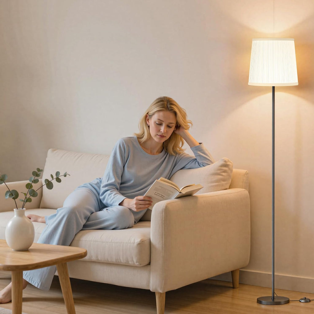 Sibrille Floor Lamp with Pleated Shade, 62" LED Dimmable Standing Lamp with Remote & Foot Switch, Color Options, 9W E26 Bulb Included, Mode…