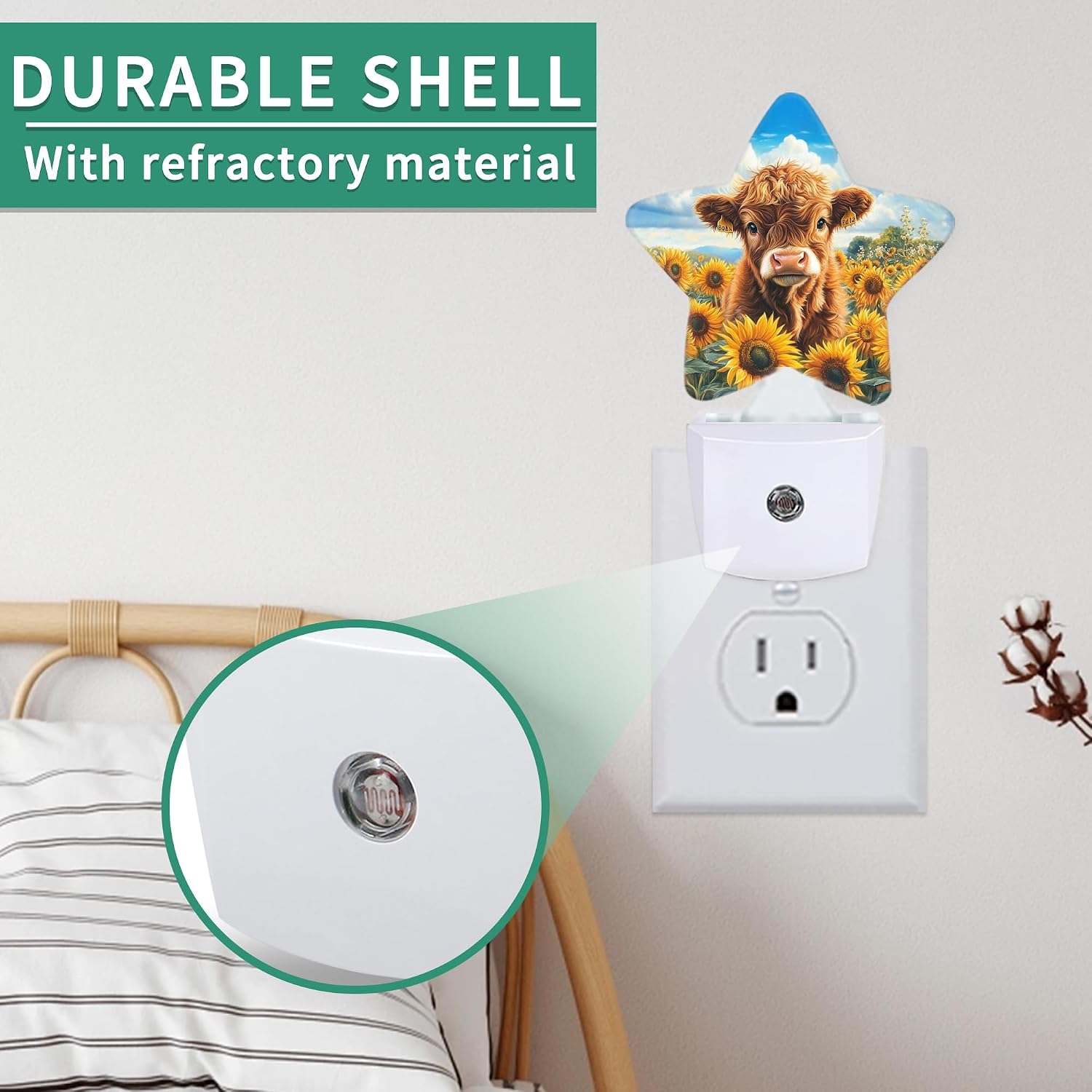 Highland Cow Star Night Light Plug in, Decorative Night Light for Kids Room Nursery Bedroom, Soft Glow Sensor Lamp for Hallway Bathroom…
