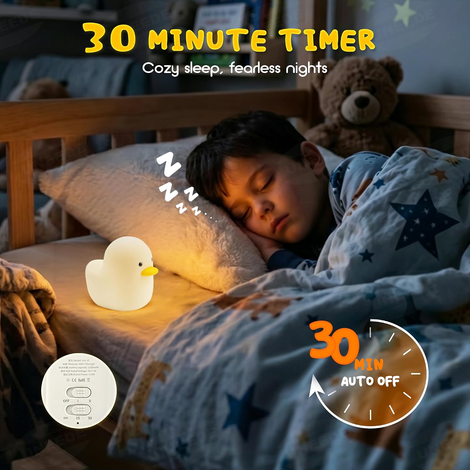 UNEEDE LED Benson Night Light, Cute Duck Animal Silicone Nursery Night Light Rechargeable Table Lamp Bedside Lamp with Touch Sensor for…