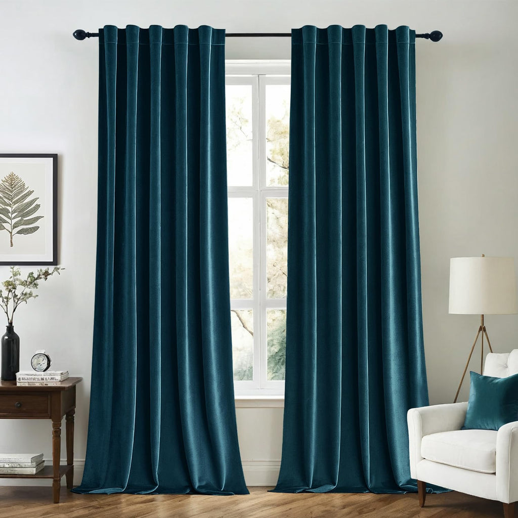 Miulee Blue Velvet Curtains 96 inches 2 Panels - Luxury Room Darkening Curtains for Bedroom Living Room Thermal Insulated Super Soft Window…