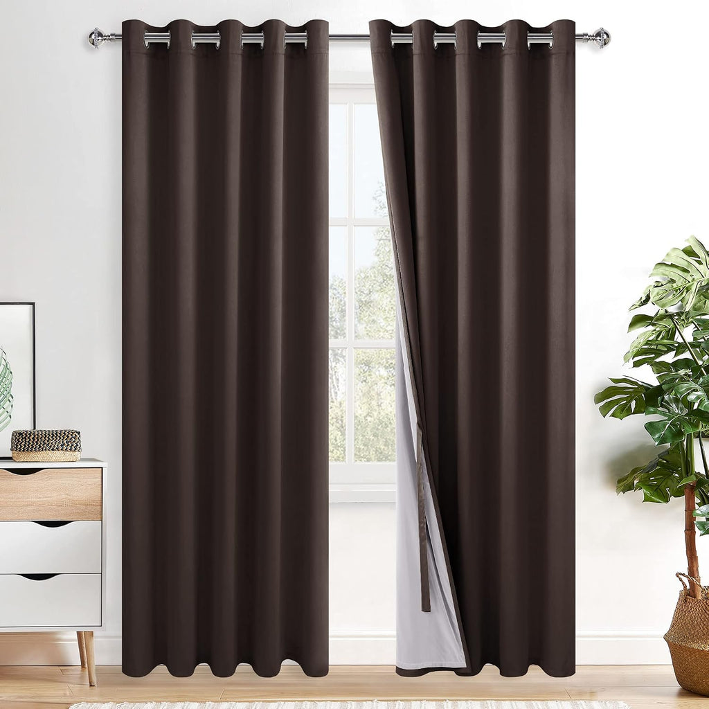 Xwzo 100% Blackout Curtains 84 Inches Length with Tiebacks- Full Shade Window Drapes Thermal Insulated Double Layer with Black Liner for Be…