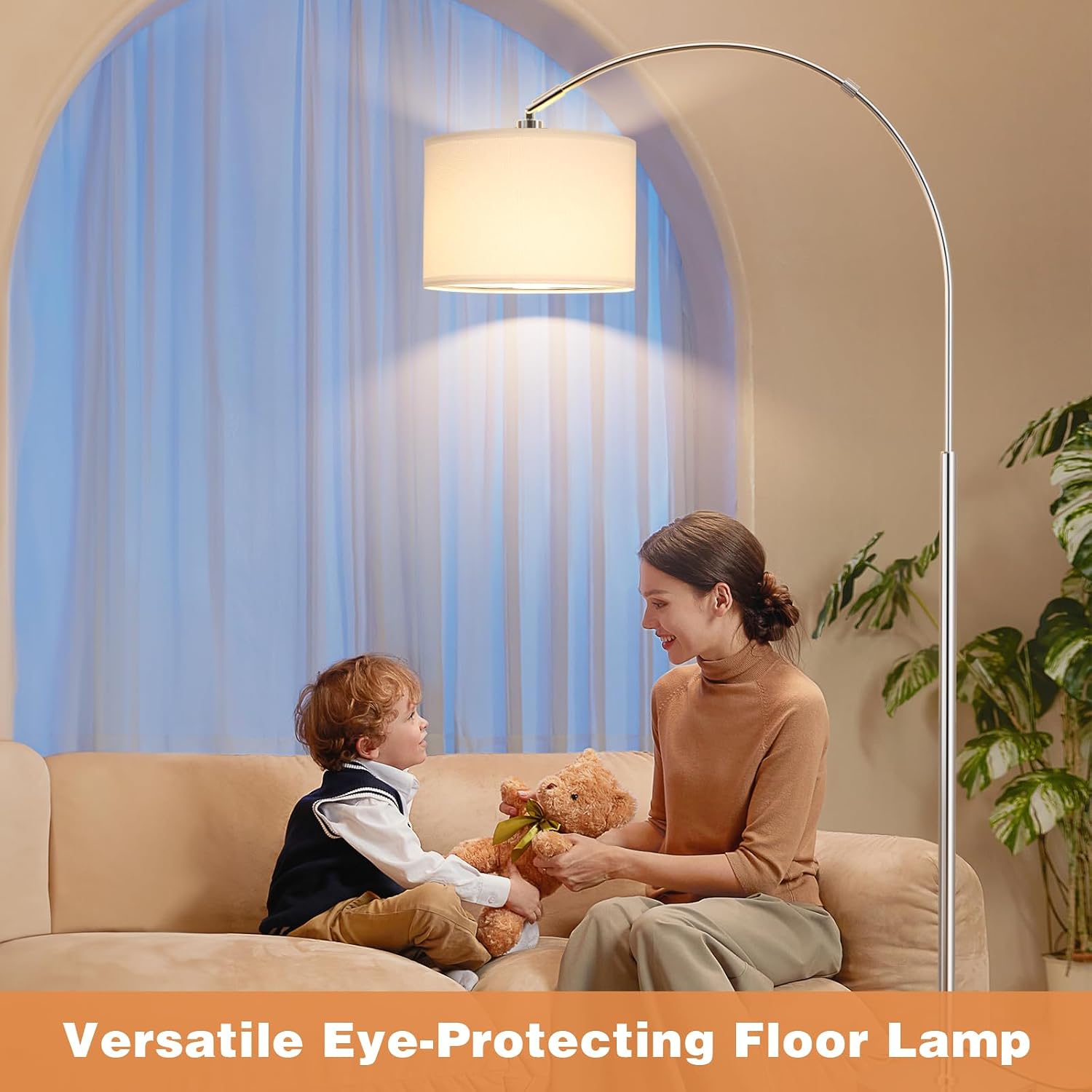 Ambimall Dimmable Arc Floor Lamp with Remote, Color Temperatures and Brightness Adjustable, Arched Floor Lamp with Rotating Head, Over…
