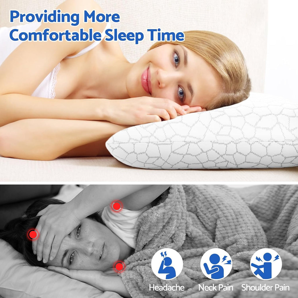 CushZone Memory Foam Pillows for Sleeping, Bed Pillow with Removable and Machine Washable Cover, Bed Pillow for Side, Back and Stomach Slee…