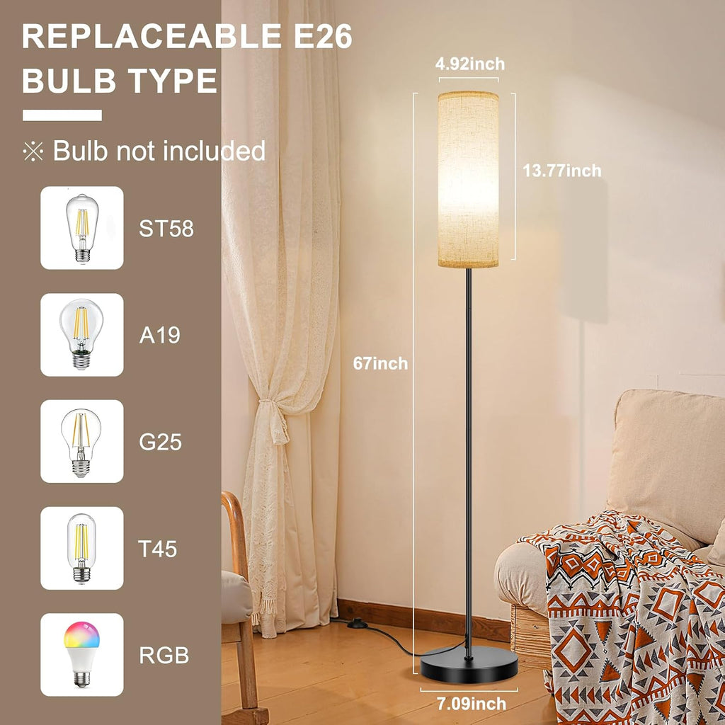Fridekohome FRIDEKO HOME Floor Lamp with Beige Shade, Simple Design with Foot Pedal Switch, Small Tall Lamps for Living Room Bedroom Office…