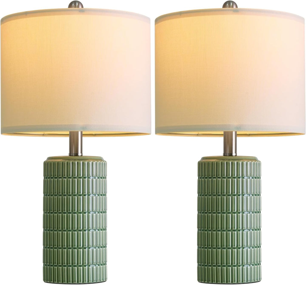 PoKat 20.75" Small Modern Ceramic Table Lamps Set of 2 for Bedroom, Green Bedside Lamps for Night Stands, Farmhouse House Decor…