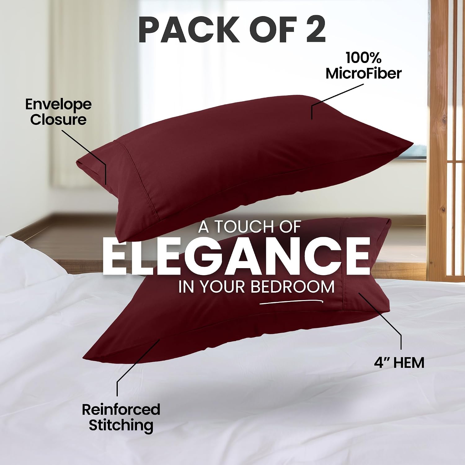 Utopiabedding Utopia Bedding Queen Pillow Cases - 2 Pack - Envelope Closure - Soft Brushed Microfiber Fabric - Shrinkage and Fade Resistant…