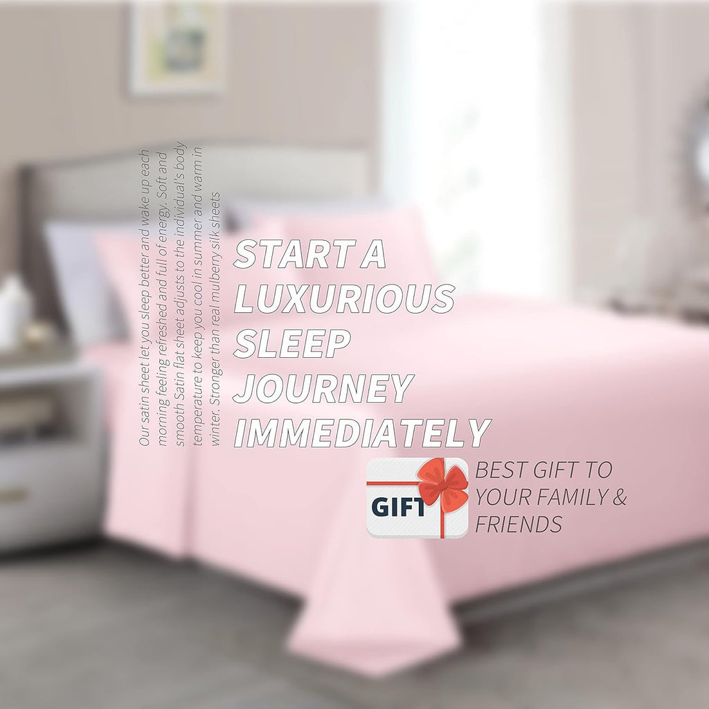 Cobedzy 4 Pcs Blush Pink Satin Sheets Full Size Silky Satin Bedding Sheets Set with 1 Deep Pocket Fitted Sheet, 1 Flat Sheet, 2 Pillowcase…