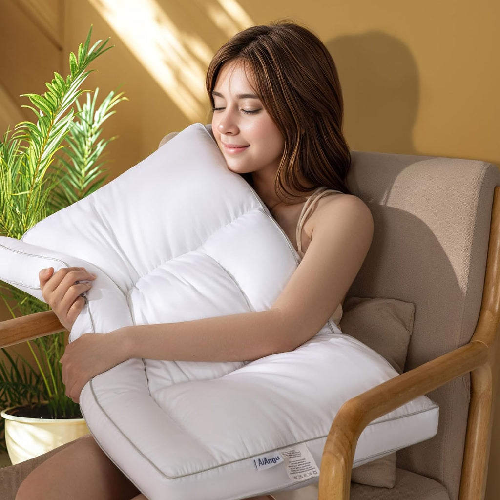 Goose Down Pillow Queen Size Set of 2, 1250+ Fill Power, 600 Thread Count Cotton Shell, for Side, Back(White, Queen(Pack of 1))