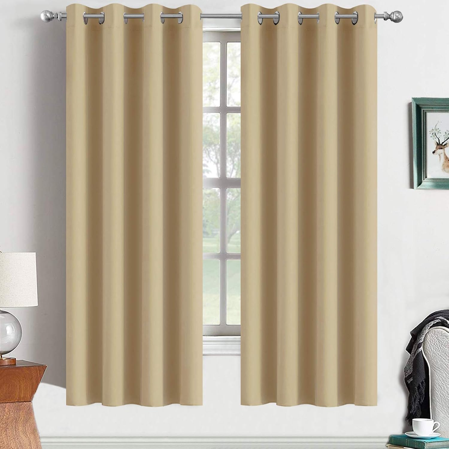 Yakamok Curtains 63 Inch Length Room Darkening Thermal Insulated Window Treatment Curtain Drapes with Grommet for Living Room(2…