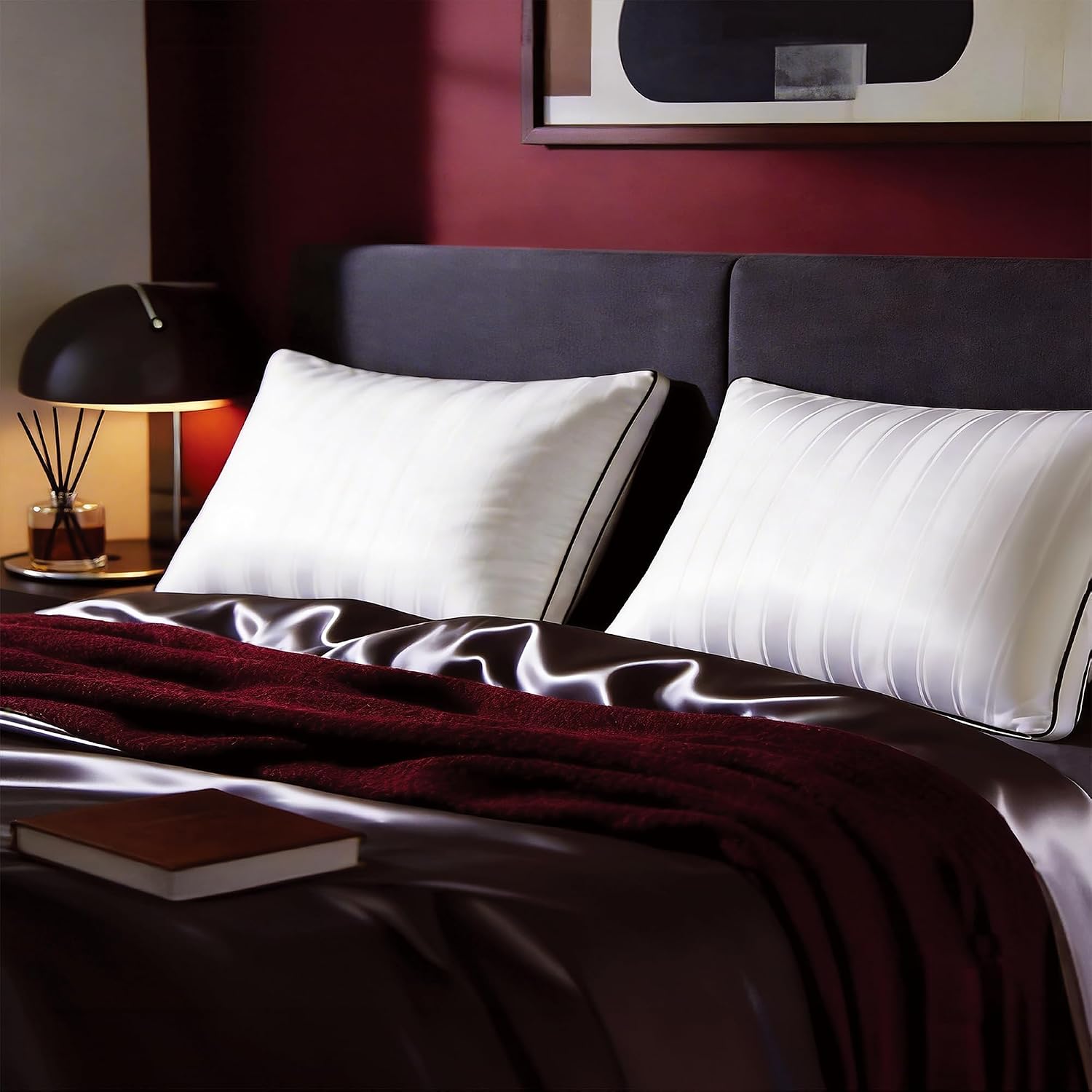 Blue Ridge Home Fashions Luxury Hotel Collection Bed Pillows Queen Size Set of 2, Soft Medium 500 Thread Count Damask Stripe Embroidered 10…