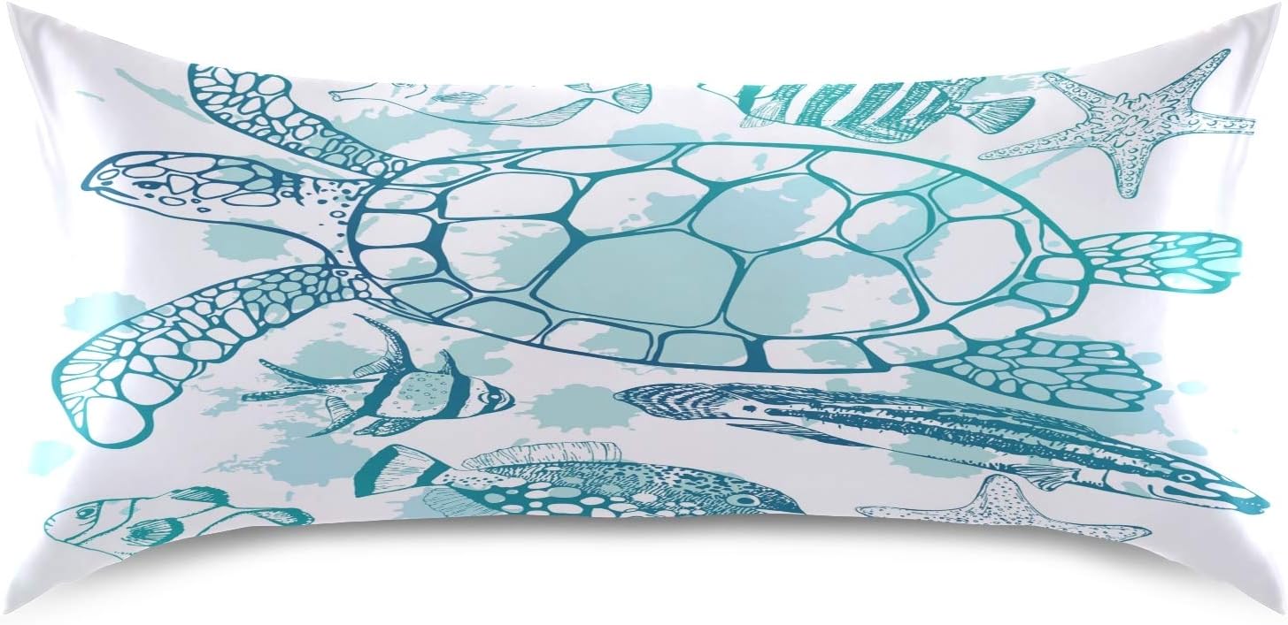 Blueangle Sea Turtle Starfish Satin Pillowcase for Hair and Skin Silk Pillowcase, Queen Size(20x30 inches) - Satin Pillow Covers with…