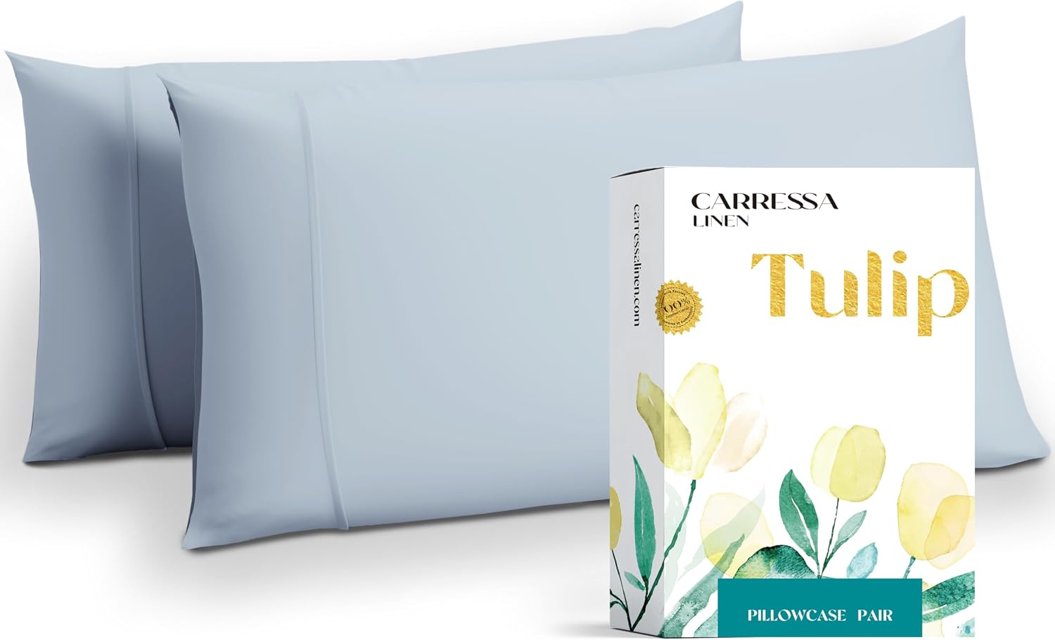 Carressa Linen Luxury Egyptian Cotton King Pillow Cases Set of 2-800 Series Tulips Collection Pillowcases for Sleeping (Light Blue)…