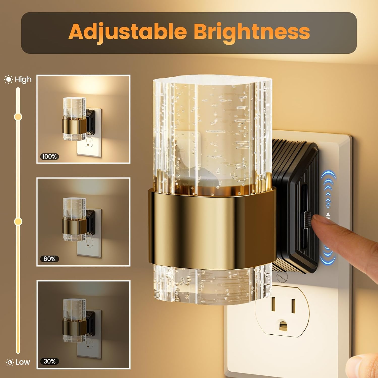 LED Night Light, Dimmable Night Lights Plug into Wall [2-Pack], Acrylic Dusk to Dawn Sensor Nightlight, Adjustable Wall Lights for…