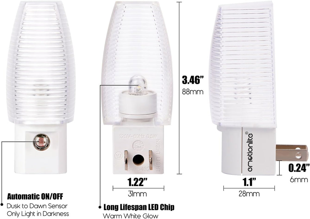 Emotionlite Plug in Night Light, Warm White LED Nightlight, Dusk to Dawn Sensor, Kids, Nursery, Bedroom, Bathroom, Hallway, Stairs…