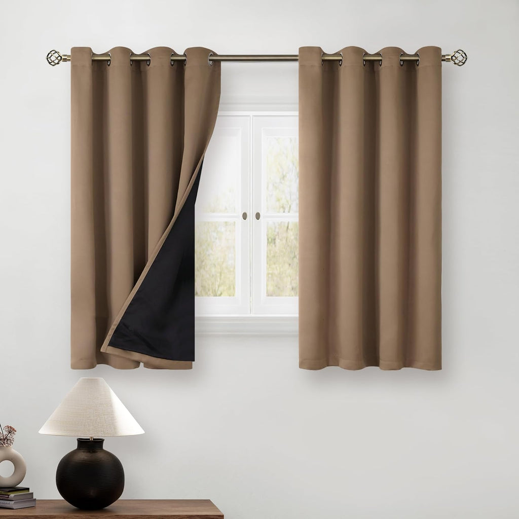 BGment Short 100% Blackout Curtains for Bedroom, Thermal Insulated Energy Efficiency Noise Reducing Grommet Curtains 54 Inch Length with Li…
