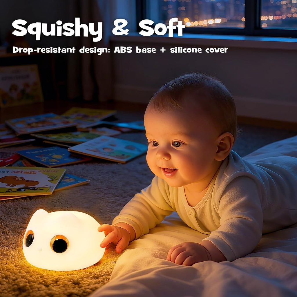 Squishy Cat Night Light 2 Brightness Adjustable Cute Big Eyes Kitty Light with 20mins Timer Nursery Breastfeeding Nightlight Rechargeable…