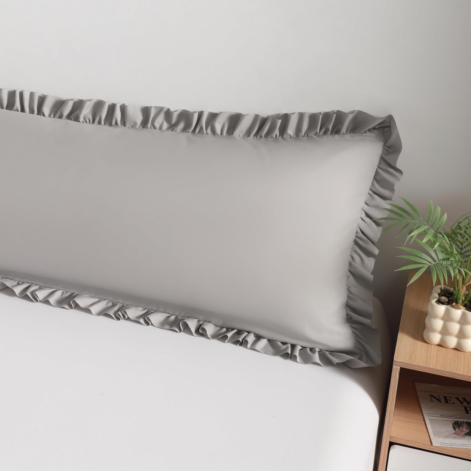 Bedsum Ruffled Body Pillowcase, 20x54 Inches, Brushed Microfiber with Envelope Closure, Soft Wrinkle-Resistant, Smoke Grey Grey