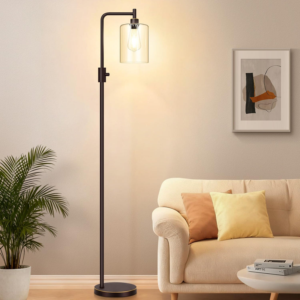 Upgraded】Dimmable Floor Lamp for Living Room with Glass Lampshade, Brown and Gold Modern Floor Lamp with 900LM LED Bulb Included, Bright…