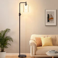Upgraded】Dimmable Floor Lamp for Living Room with Glass Lampshade, Brown and Gold Modern Floor Lamp with 900LM LED Bulb Included, Bright…