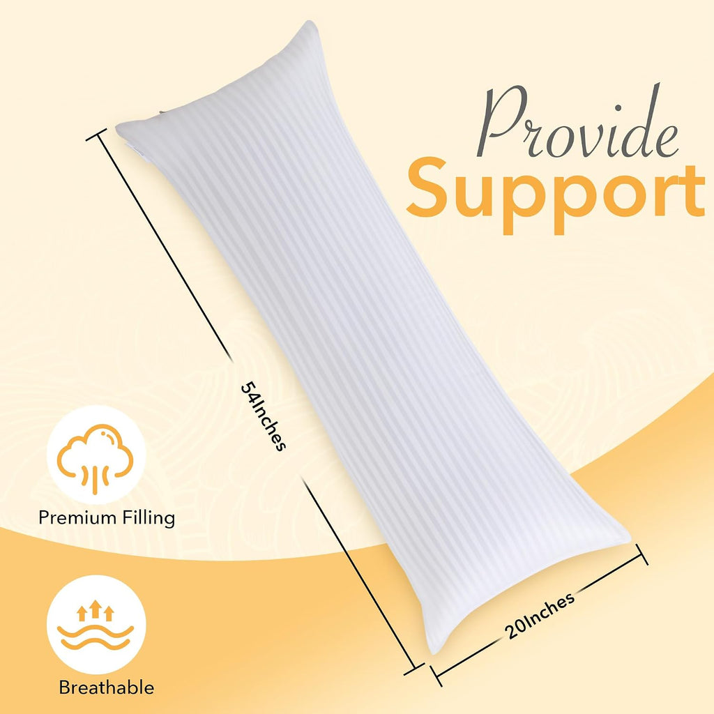 Oubonun Striped Body Pillow, Breathable Cooling Cotton Cover, Soft and Fluffy 3D Down Alternative Microfiber Filled, Long Bed Pillow for Si…