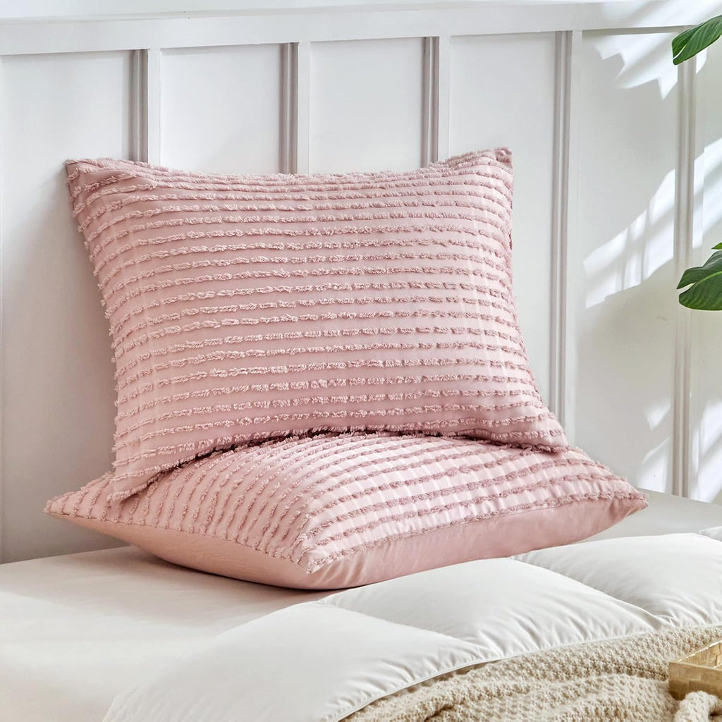 Warmdern Pink Pillow Covers King Pillow Cases Soft Microfiber Pillow Cases Set of 2 Boho Textured Pillowcase with Envelope Closure(Pink, Ki…