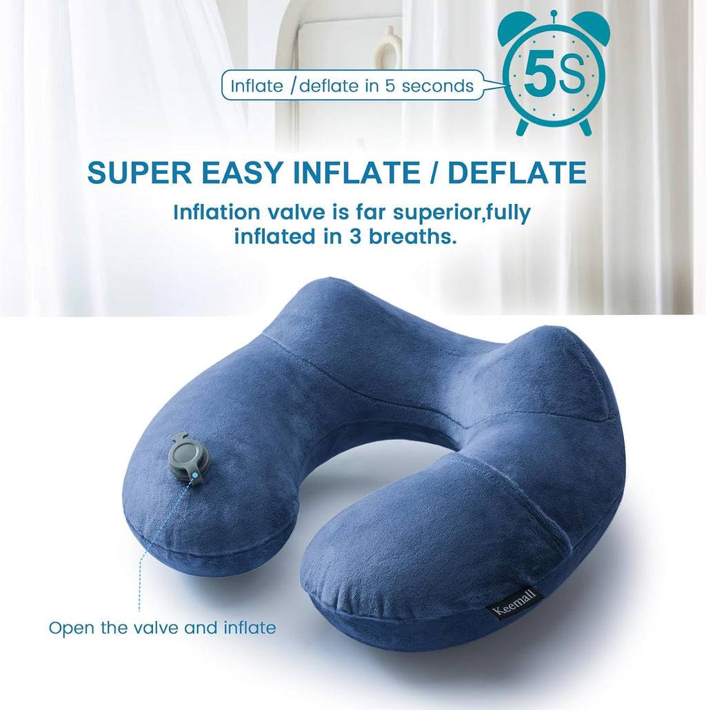 Keemall Inflatable Neck Pillow Airplane, Comfortable Inflatable Travel Neck Pillows for Airplanes Traveling on Plane, Soft Plush Cover…