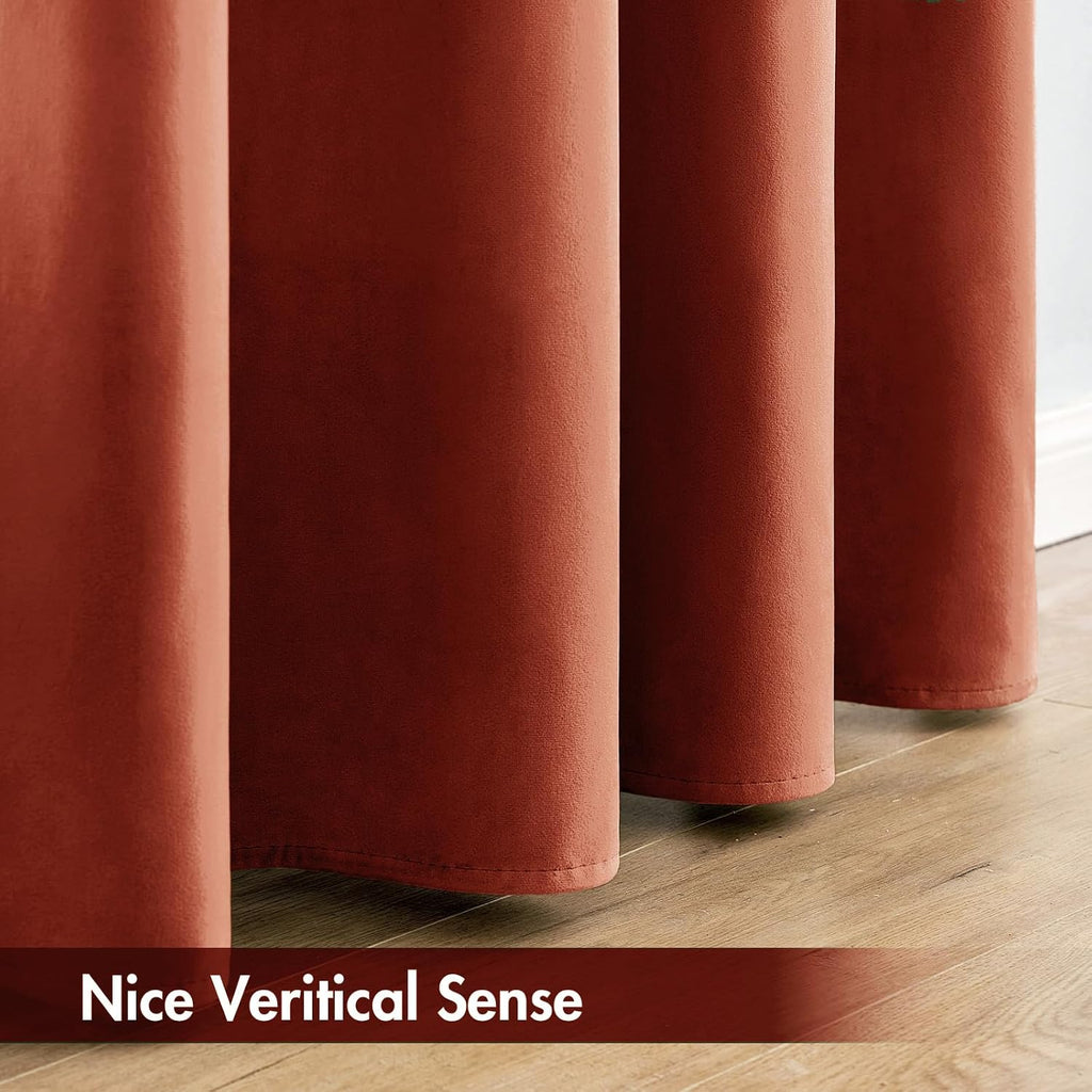 MIULEE Burnt Orange Velvet Curtains Thermal Insulated Blackout Curtain Fall Drapes for Bedroom Living Room Darkening 90 Inches Long Rust…