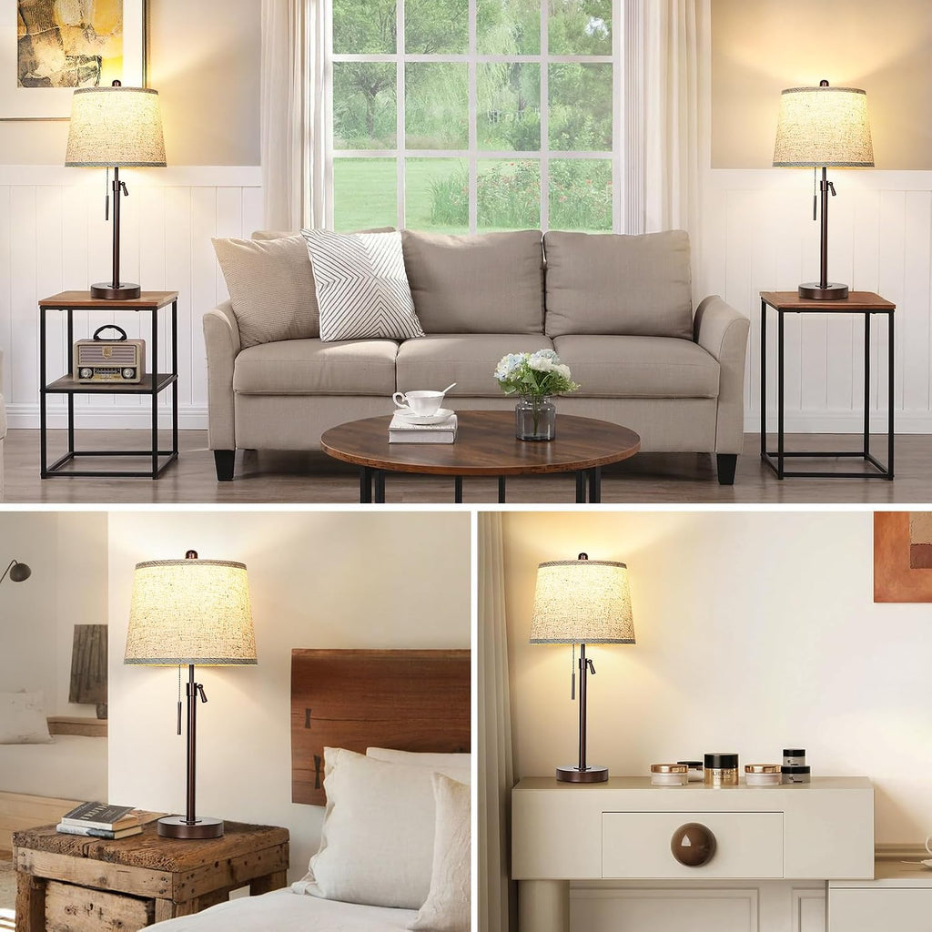 Table Lamps Set of 2, 22" to 30"Adjustable Height Bedside Lamps for Living Room 3 Color Temperatures Tall Nightstand Lamps Modern Brown…