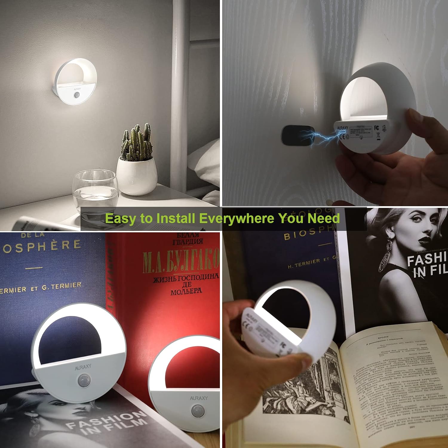 AURAXY Rechargeable Motion Sensor Night Light, Battery Night Lights LED Cool White Magnetic Stick-on Motion Sensored Hallway Light, with…