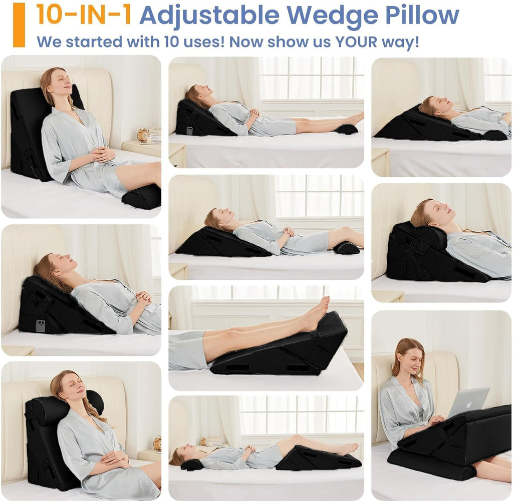 Sasttie Wedge Pillow Set for After Surgery, 2PCS Adjustable Bed Wedge Pillow Headboard with Memory Foam Neck Cushion – for Acid Reflux, Sle…