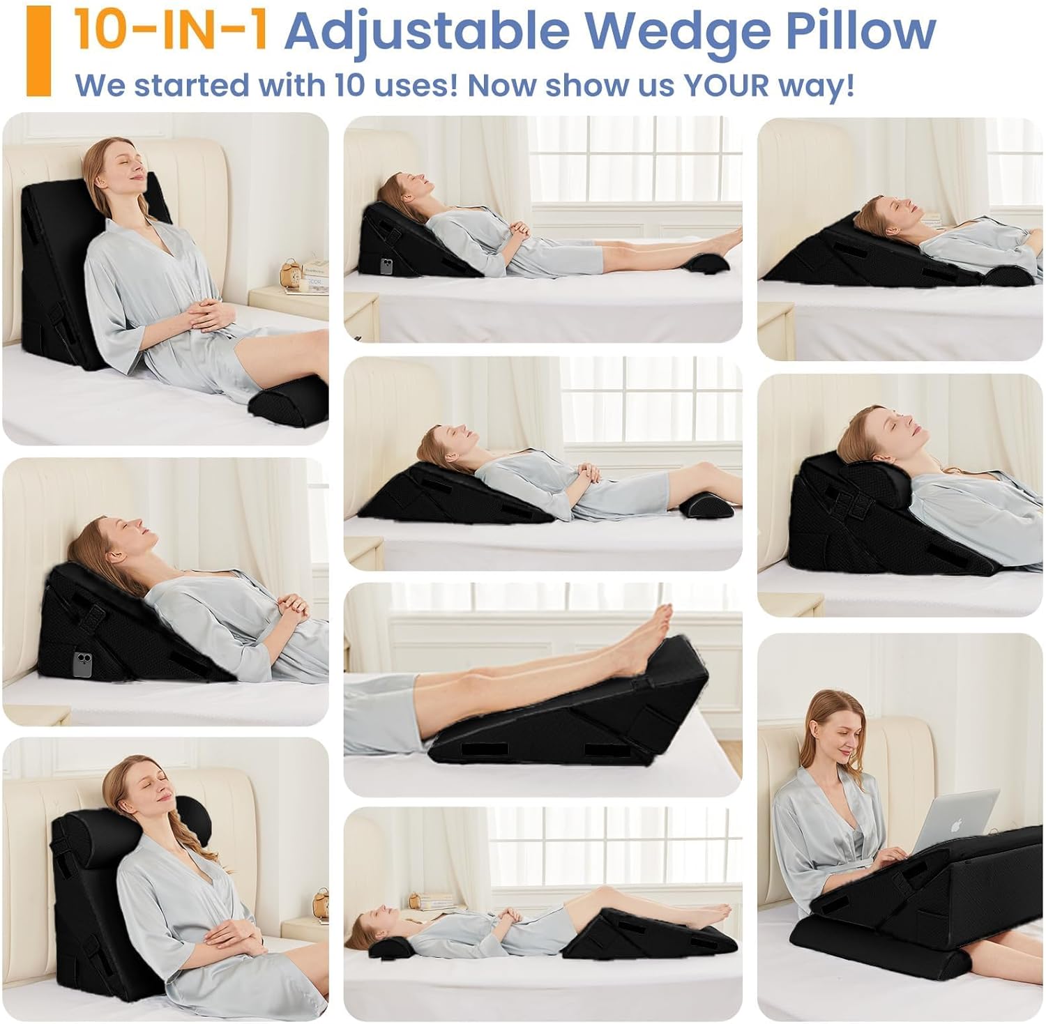 Sasttie Wedge Pillow Set for After Surgery, 2PCS Adjustable Bed Wedge Pillow Headboard with Memory Foam Neck Cushion – for Acid Reflux, Sle…