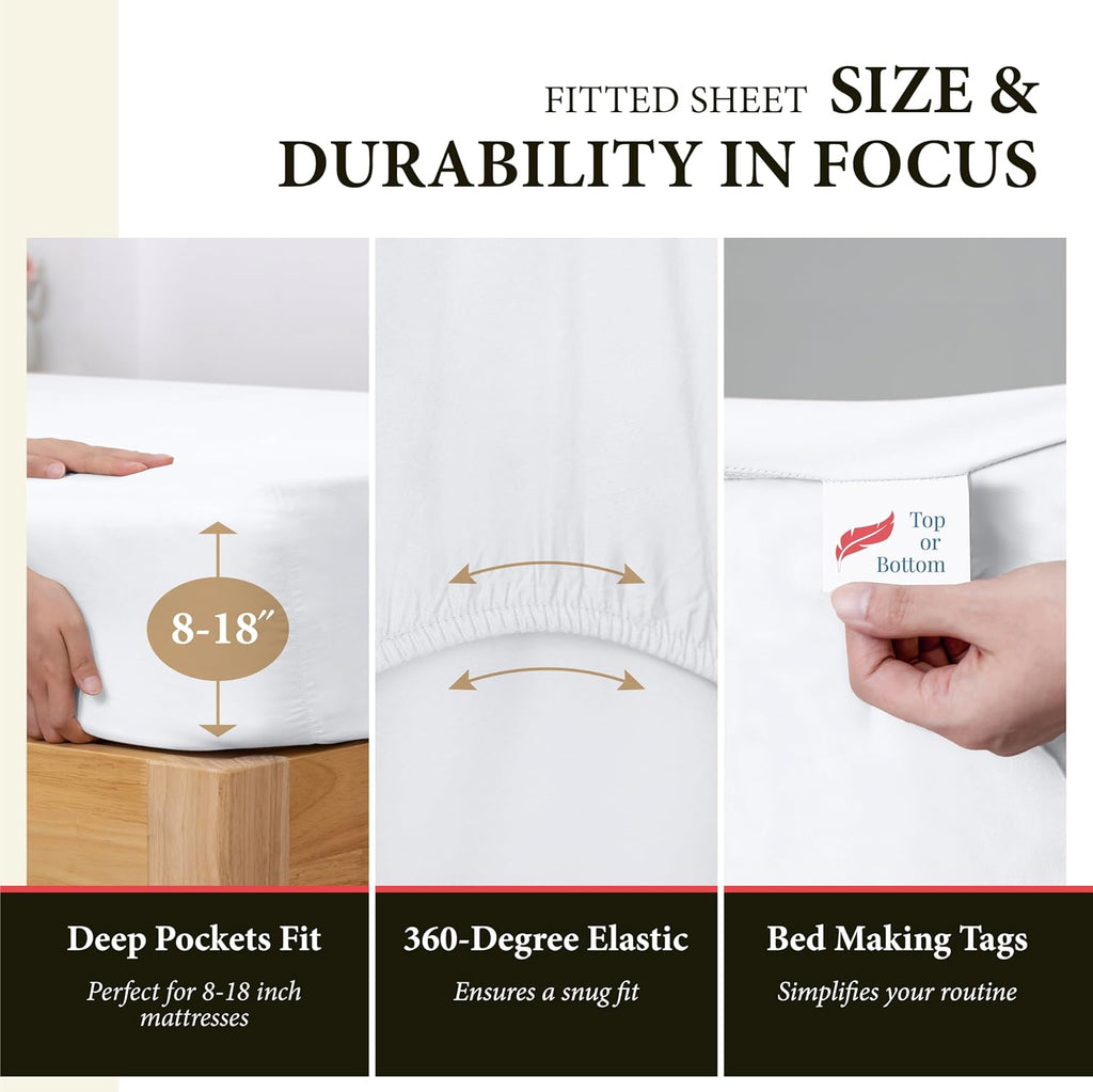 AshtonSheets 100% Egyptian Cotton Queen Size Sheet Set - 600 Series Refined Collection Sheets Set for Queen Size Bed (4 PC, White), Soft, C…
