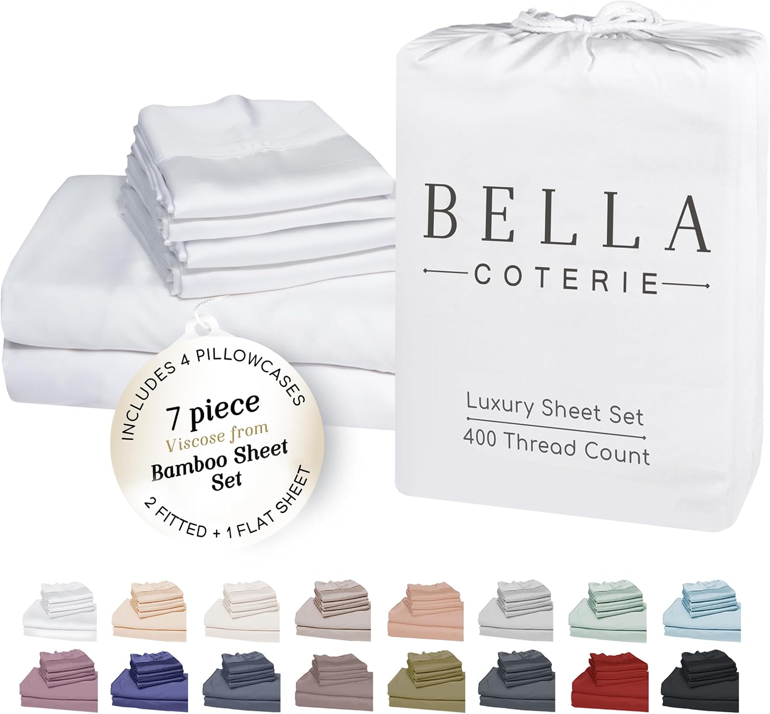 Bella Coterie 7 Piece Luxury Bamboo Viscose Split King Size Sheet Set | 2 Fitted Sheets for Adjustable Beds | 100% Organically Grown |…