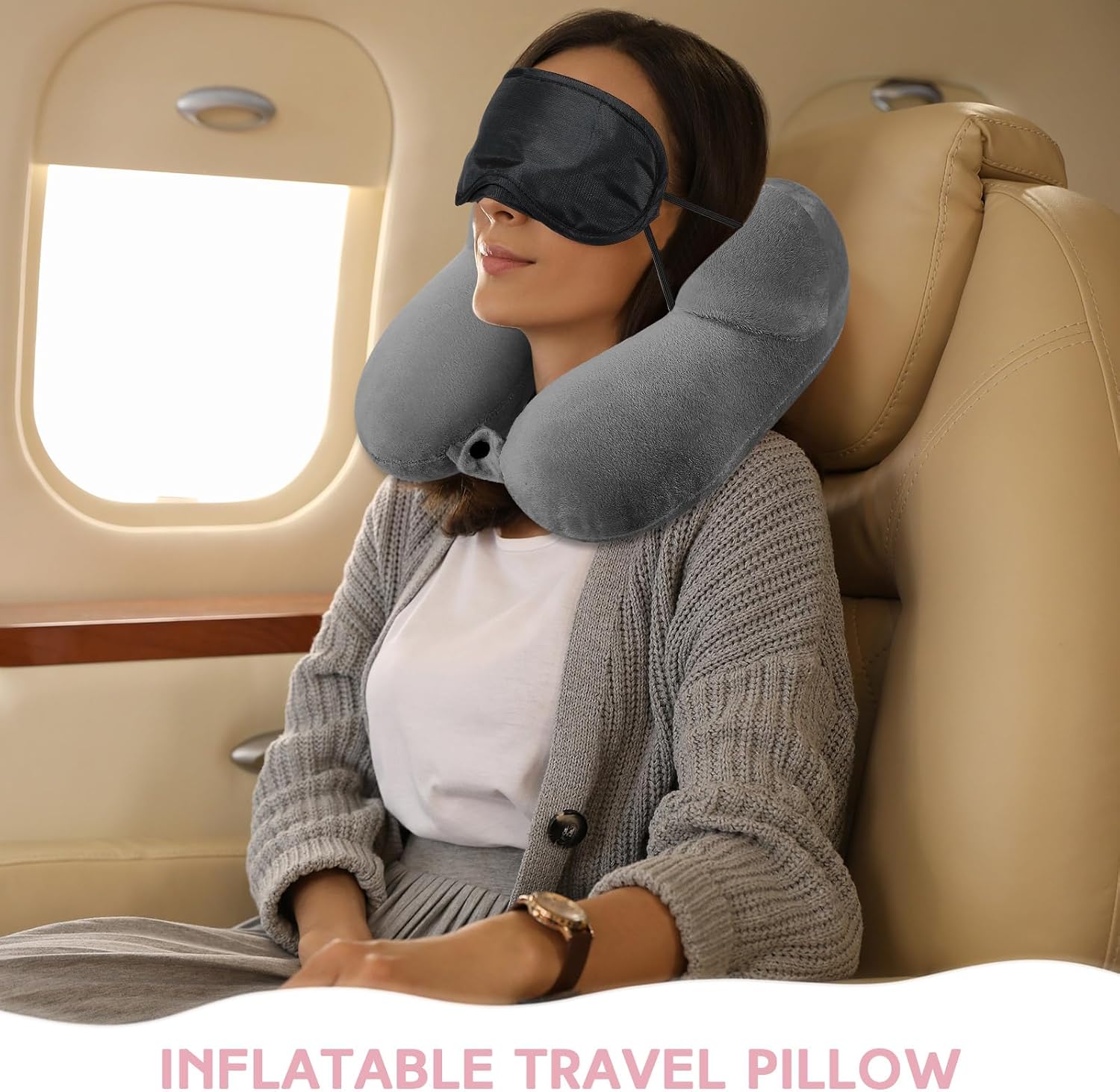 Sintuff 2 Pack Inflatable Travel Pillow for Airplanes Inflatable Neck Flight Pillows with Compact Bag and Blindfold for Traveling…