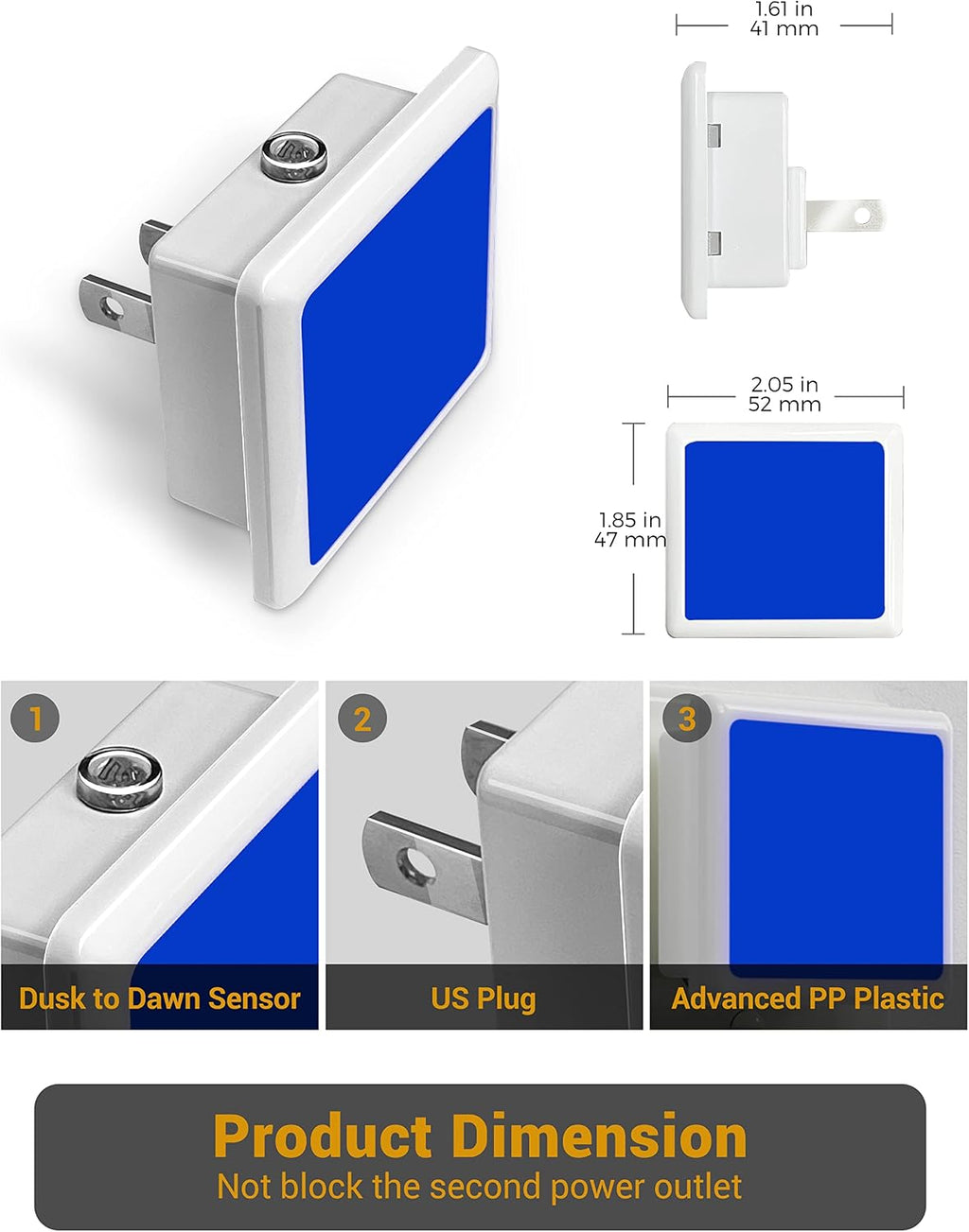 Blue Night Light, JandCase Blue Nightlight[2 Pack],0.3 Watt LED Night Light with Dusk-to-Dawn Light Sensor, Plug in Nitelight for Gaming…